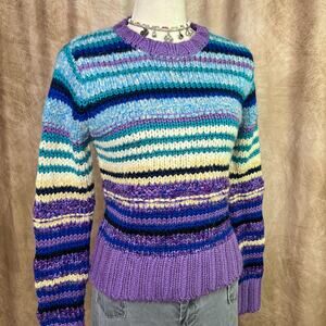 Vintage Striped Sweater 90s Multicolor Chunky Knit Long Sleeve Winter Indie Ski